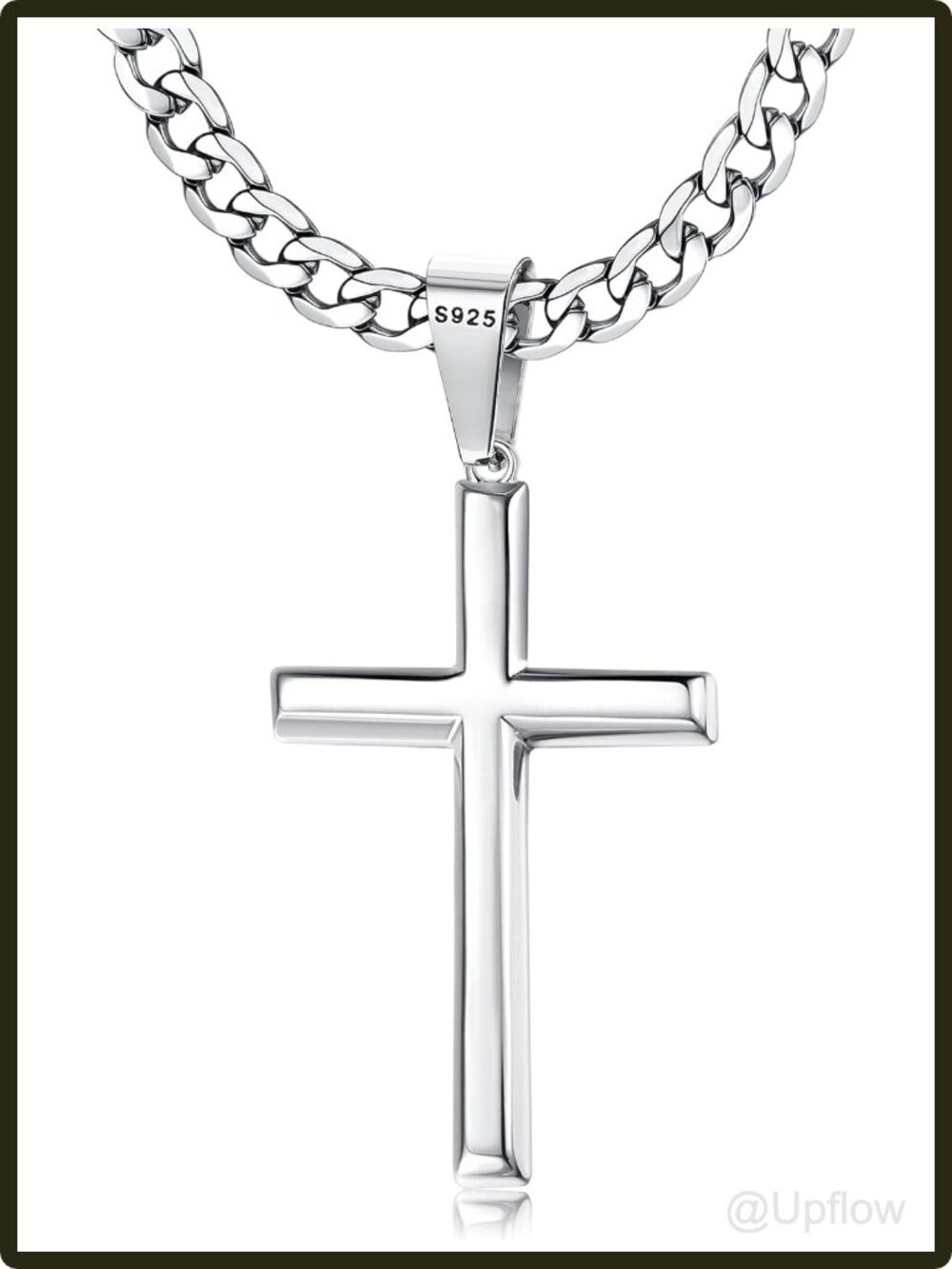 Men's Women's 925 Sterling Silver Cross Pendant Necklace Cuban Chain 20 In